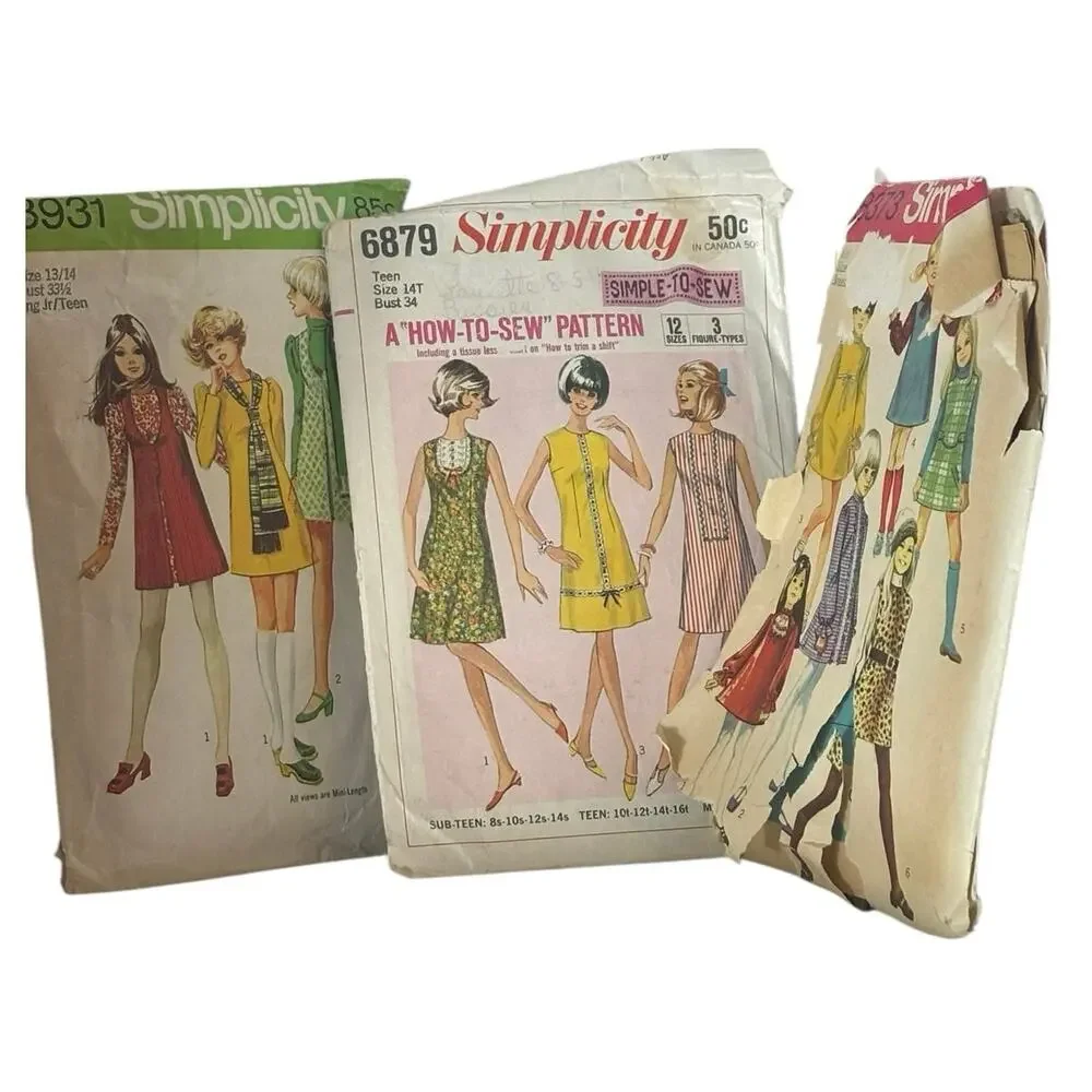 Simplicity Vintage Sewing Patterns 70s AS IS Condition 6879 8931 8373 Teens Jrs